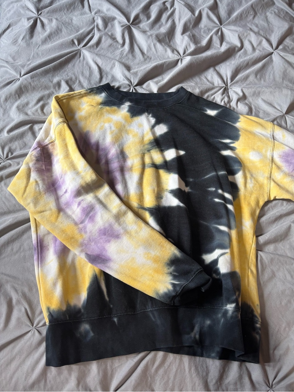 Tie-Dye Crewneck Sweatshirt - Black, Yellow & Purple